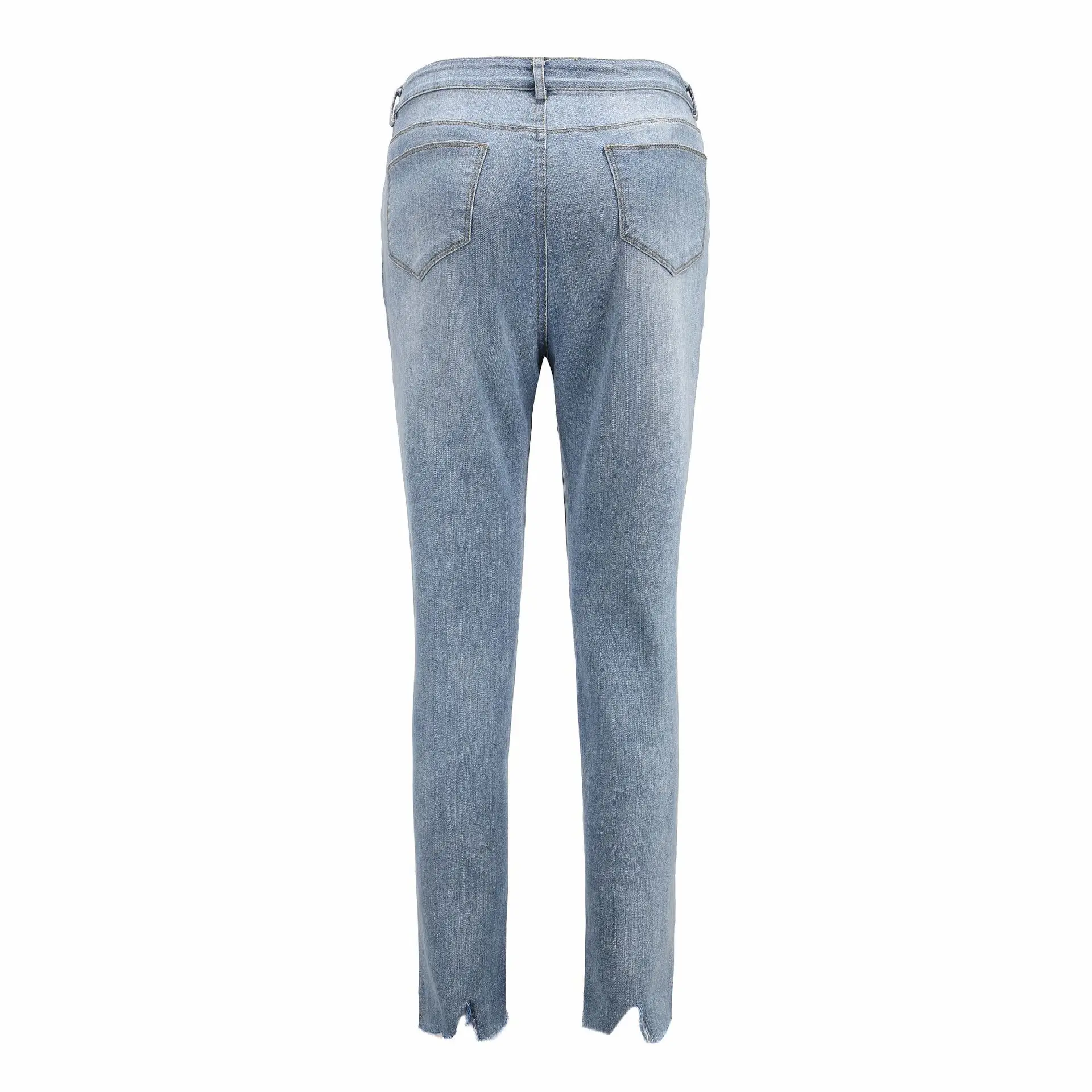 Модные эластичные женские джинсы с высокой талией, обтягивающие рваные с дырками джинсовые джинсы-карандаш, повседневные отбеленные потертые штаны полной длины