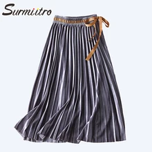 Женская юбка-миди с мягким бархатом SURMIITRO, длинная плиссированная юбка с завышенной талией в розово-черных тонах в корейском стиле для женщин осень-зима