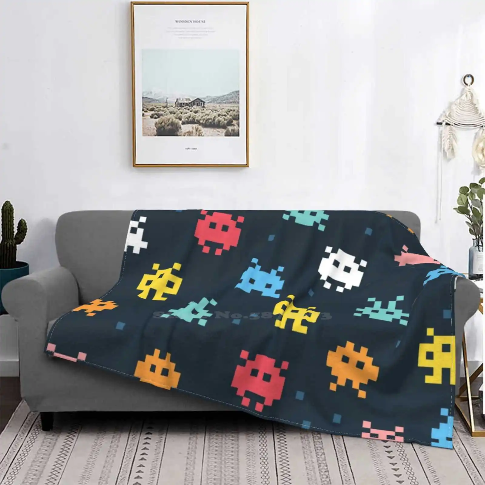 Pixel S | Pixel Monsters Aria Condizionata Coperta Morbida Luce Calda Coperta Sottile Retro Spazio Space Invaders Arcade Invaders Gioco