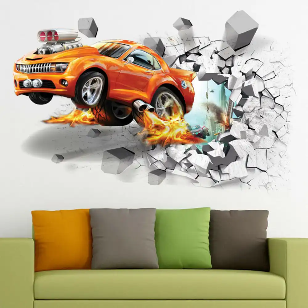 2019 Coche Se Apresuro A La Pared Realista 3d Color Plano