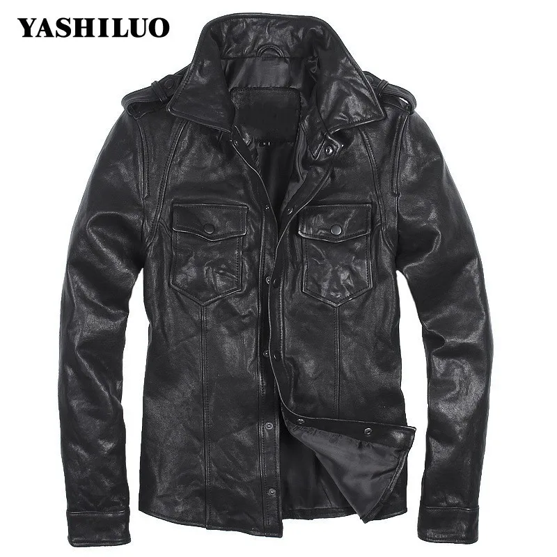 

2020 New Arrival British Style Mens Sheepskin 100% Real Leather Jacket Single Breasted Pockets Male Coat Fashion Motorcycle