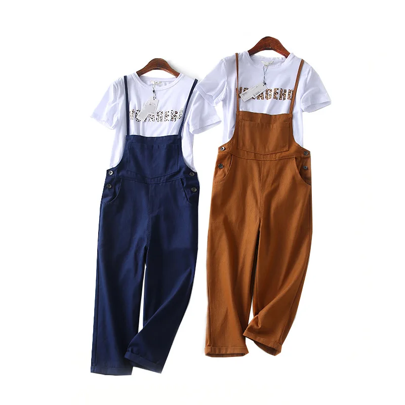 

A Generation by Age Slim Fit Printing Short-sleeved T-shirt Casual Suspender Pants Two-Piece Set Entity