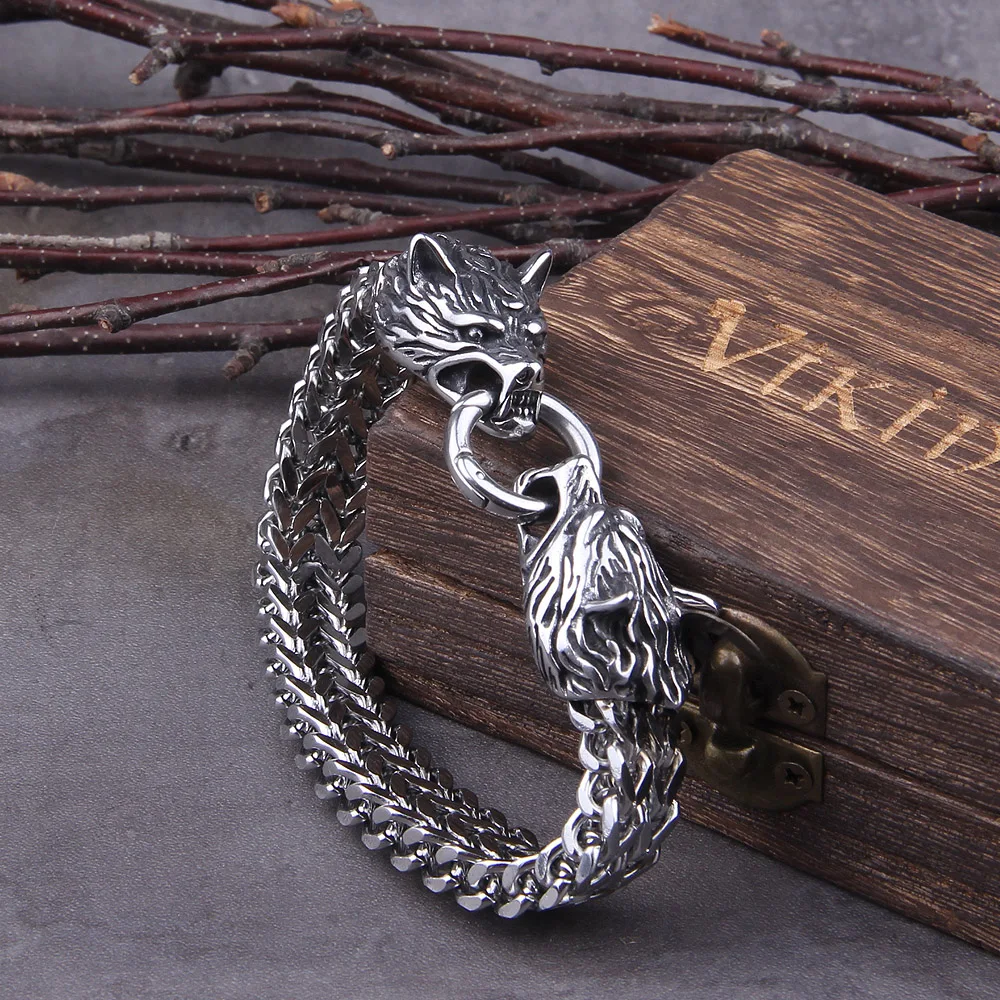 Punk Bracelets Chain Charm Biker-Jewelry Viking-Wolf Mesh Rock Never Fade Stainless-Steel
