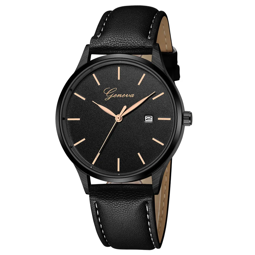 Geneva часы мужские модные спортивные из нержавеющей стали Чехол кожаный ремешок Кварцевые аналоговые наручные часы с датой часы Relogio Masculino - Цвет: B
