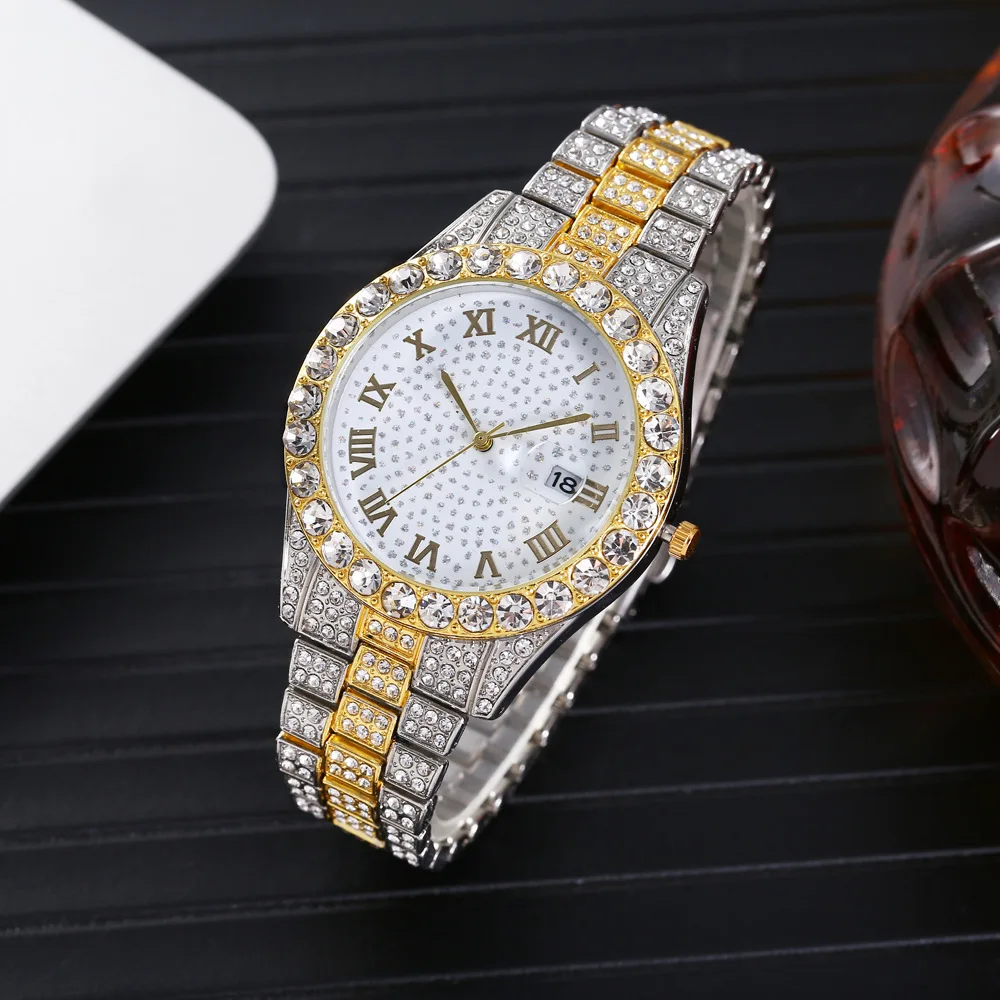 

Watches for Men Luxury Fashion Hiphop Iced Out Watch Women Gold Rhinestone Quartz Wristwatch Relogio Masculino Gifts Mens Watch