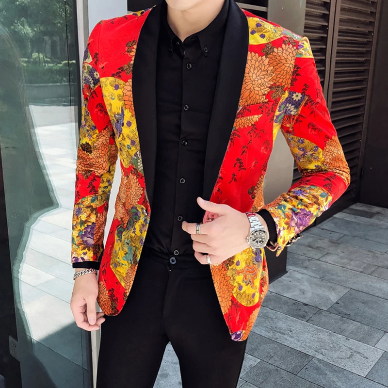 Vaguelette китайский стиль Slim Fit для мужчин Блейзер Masculino Осень Зима Повседневная куртка певец и ведущий сценическое шоу костюмы M-5XL