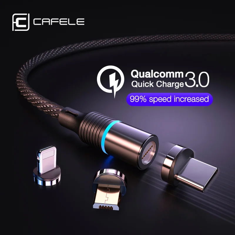 Магнитный зарядный кабель Cafele micro usb type c для быстрой зарядки iPhone 3A провод шнур