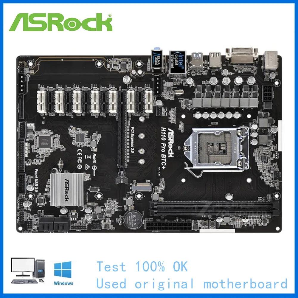 B250 H110 BTC PRO для ASRock Pro + компьютерная материнская плата LGA 1151 DDR4 б/у настольная |