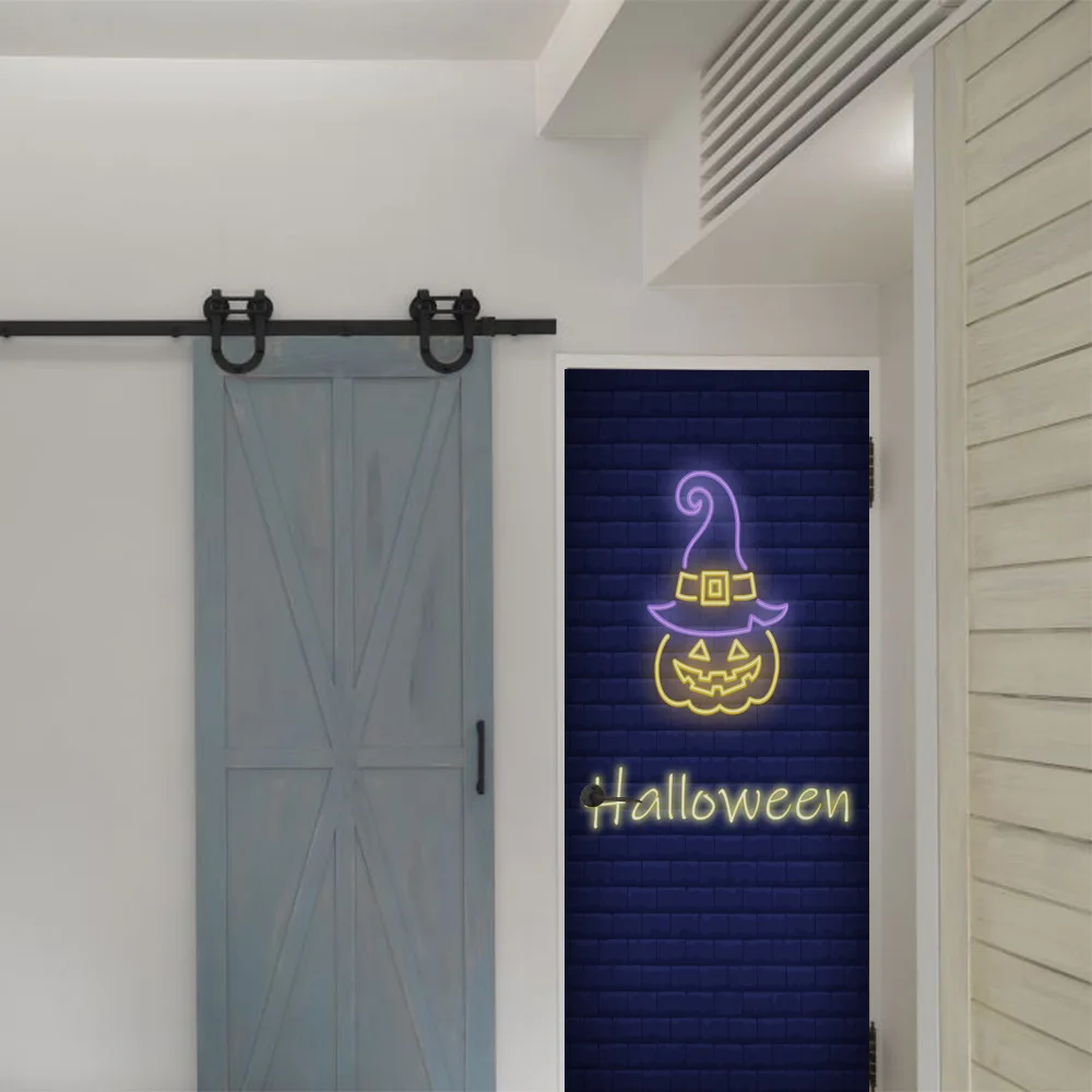 

Halloween Lights Pumpkin With Hat Door Sticker Door Toilet Bathroom Bath Shower Room Sticker Decal Terrible Awe Horror Film