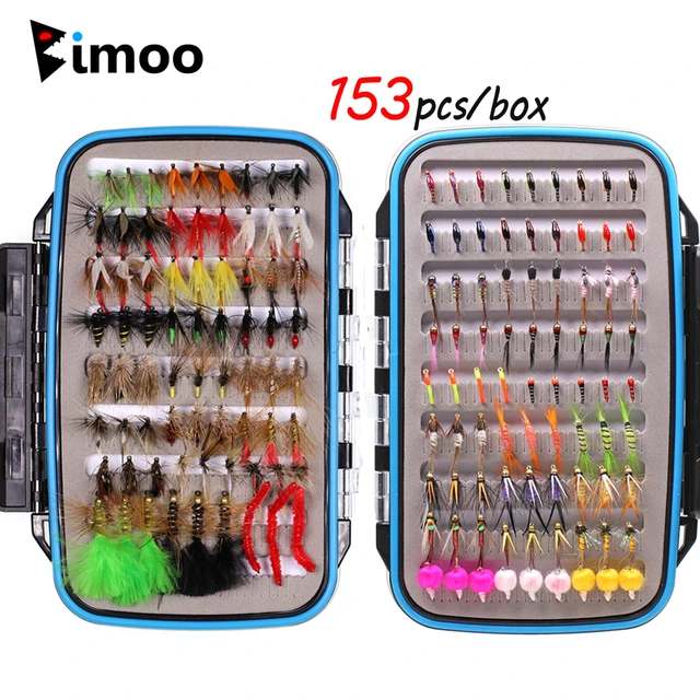 Bimoo 153pcs Wet Dry Nymph Fly Fishing Lure Box Set Carp Trout