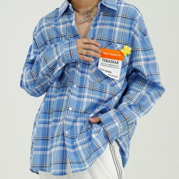 

Men Retro Fashion Loose Casual Plaid Shirt Men Women Korean Streetwear Hip Hop Loose Couple Shirt