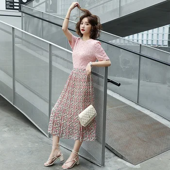 

2020 Sexy Office Lady Two Piece Set Print Dress 2 Piece Set Women Short Sleeve Top and Skirt Spring Summer Sets
