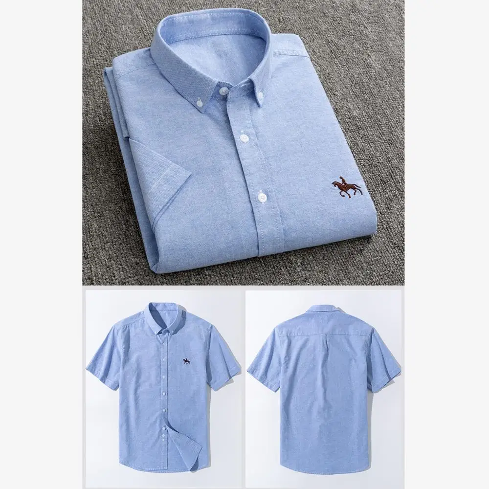 Short Sleeve Casual Shirts for Business Men Oxford Fabric Cotton