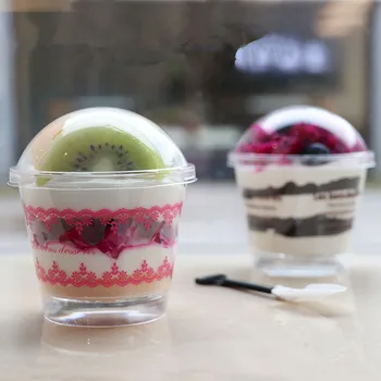 

50pcs Creative dessert cake thick plastic cups 140ml small disposable pudding jelly ice cream takeaway packaging cups with lid