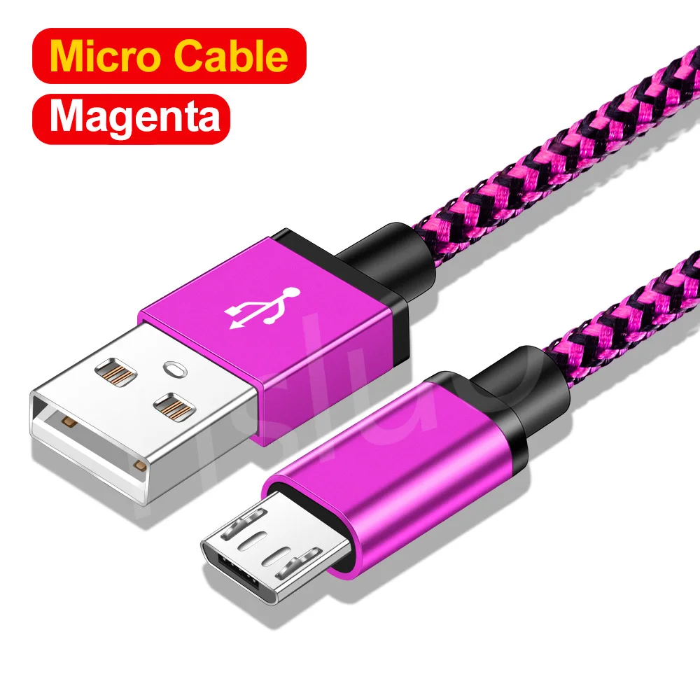 Нейлоновый Кабель Micro-USB в оплетке 1 м Синхронизация данных USB кабель зарядного устройства для samsung A50 htc huawei Xiaomi Tablet Android кабель мобильного телефона - Цвет: Rose red Micro cable
