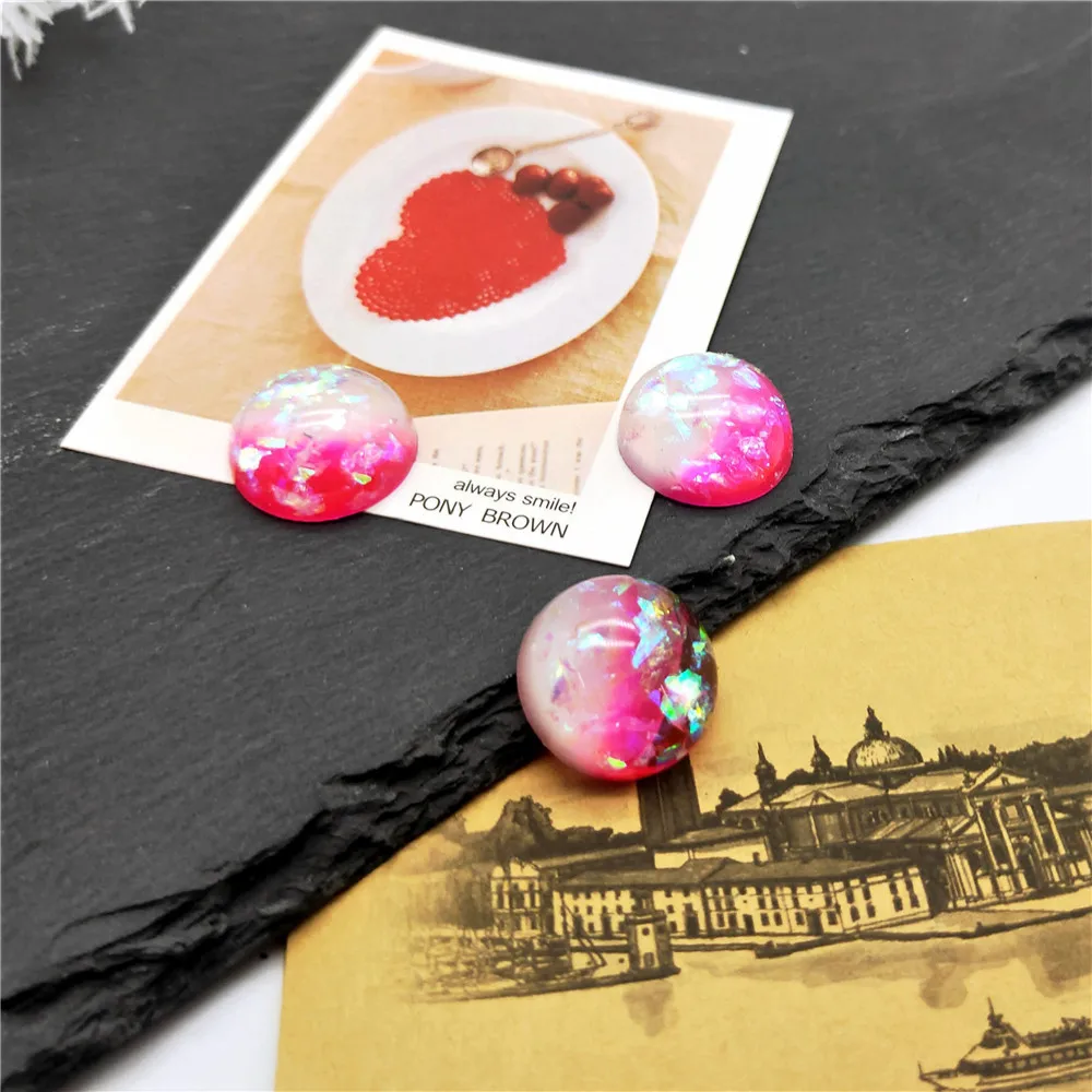 더블 컬러 혼합 수지 라운드 인조 오팔 플랫백 카보숑 비즈, DIY 펜던트, 쥬얼리 제작 결과물에 적합, 16mm, 20mm, 로트당 10 개