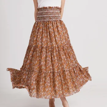 

Women's Elastic High Skirt Floral Print Prairie Chic Lady Casual Midi Skirt 2020 Spring Summer New