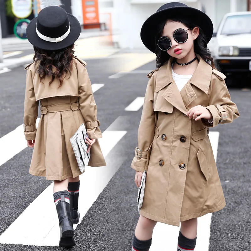 

Girls' Wind Coat 2019 Spring Clothing New Style Korean-style Childrenswear Western Style Big Kid Mid-length GIRL'S Spring And Au