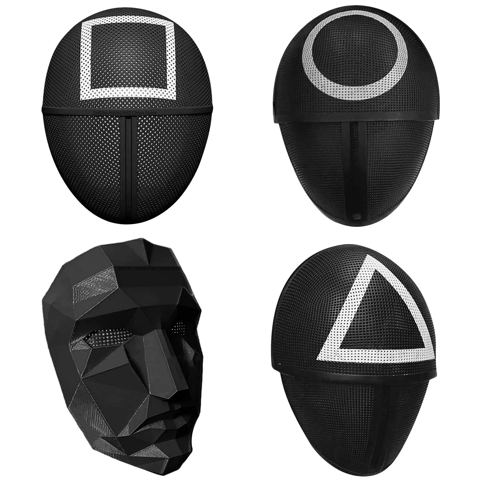 Squid Game Mask Triangle Square Circle Cosplay Plastic Full Face Masks Red Hood Man Headgear Boss Costume Props TV accessories |