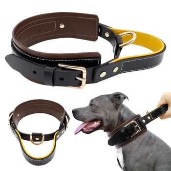 

Leather Large Dog Collar Wide Big Dogs Collars with Handle Adjustable Pitbull Collar Quick Control for Medium Large Dog Pet