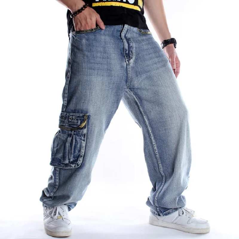 Hip Hop Jeans Men Side Pockets Denim Overalls Men Denim Jeans Pants Harem Men's Jeans Big Size 44 46 Baggy Loose Fit Male Jeans - Image 4