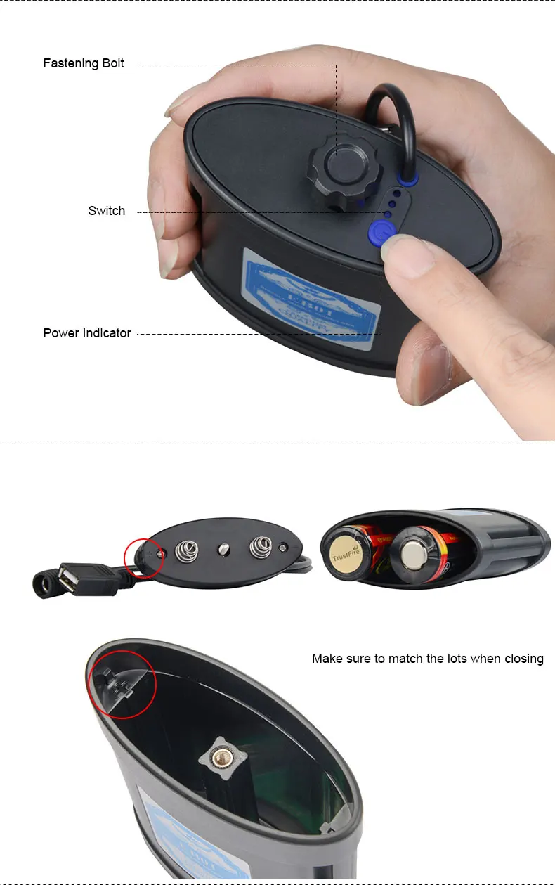Trustfire Dual Voltage Output 8.4V 5V Bicycle Lamp Power Box for 2/4/6 18650/26650 Batteries W/ Strap Optional 100-240V Adaptor