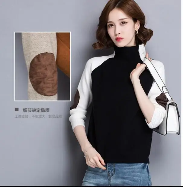 Wool sweater stitching multicolor Turtleneck autumn winter new women's turtleneck sweater loose Korean color matching long Wool sweater stitching multicolor Turtleneck autumn winter new women's turtleneck sweater loose Korean color matching long