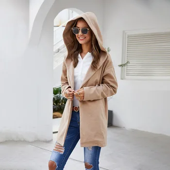 

Cashmere Women Coat European and American Warm Fashionable Multi-color Hooded Collar Woolen Coat Women's Wear