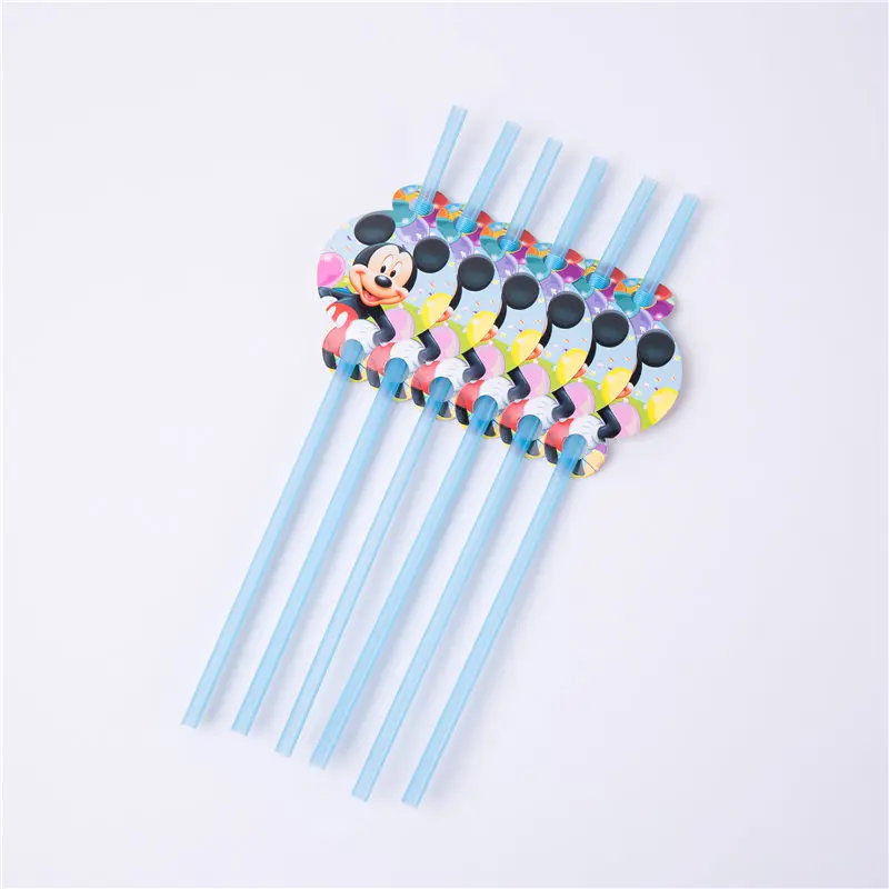 Straw-6Pcs Микки Маус Детская тема, детский душ День Рождения Декоративные бумажные чашки шар баннер одноразовые вечерние принадлежности - Цвет: Straw-6Pcs