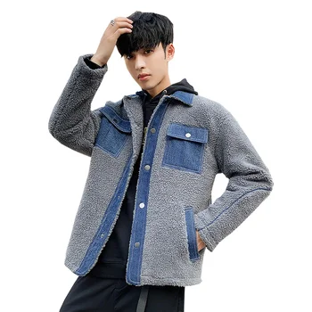 

Mens Denim splice Jacket Plus Size 4XL Bomber Jacket Man High Quality Cowboy Men's Autumn Winter Thick Warm Loose Coats