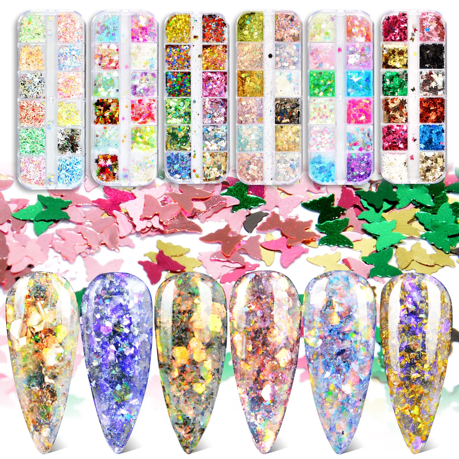 12 Grids/Sets Nail Glitter Sequin Mixed Mirror/Mermaid/Sugar Round DIY Flake Paillette Art Decorations | Красота и здоровье