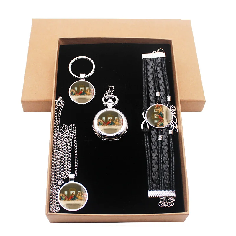 Da Vinci работает Последний Ужин подарочный набор ювелирных изделий есть карманные часы и кулон ожерелье и брелок браслет с подарочной