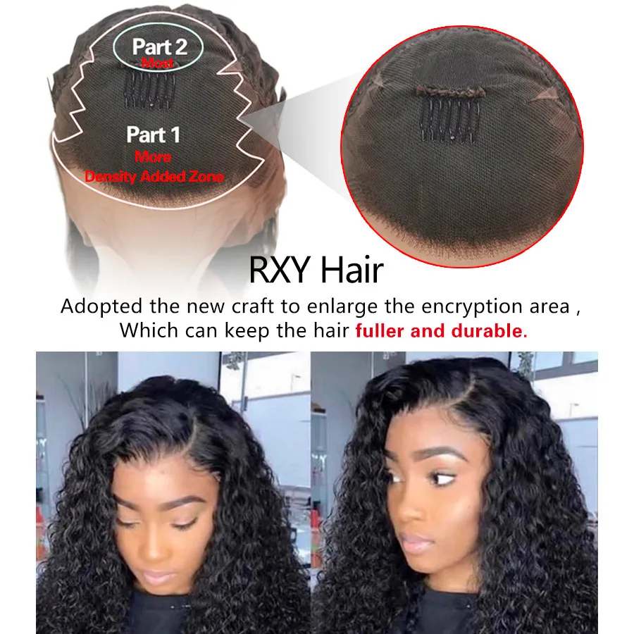 RXY Deep Curly Human Hair Wig 250 Density Lace Front Wig 360 Human Hair Lace Frontal Wigs For Black Women Remy 4x4 Closure Wig