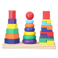 3 колонны деревянные геометрические блоки Укладки Башня цвет и форма когнитивные игрушки для детей 3 + Сортировка укладки игрушки