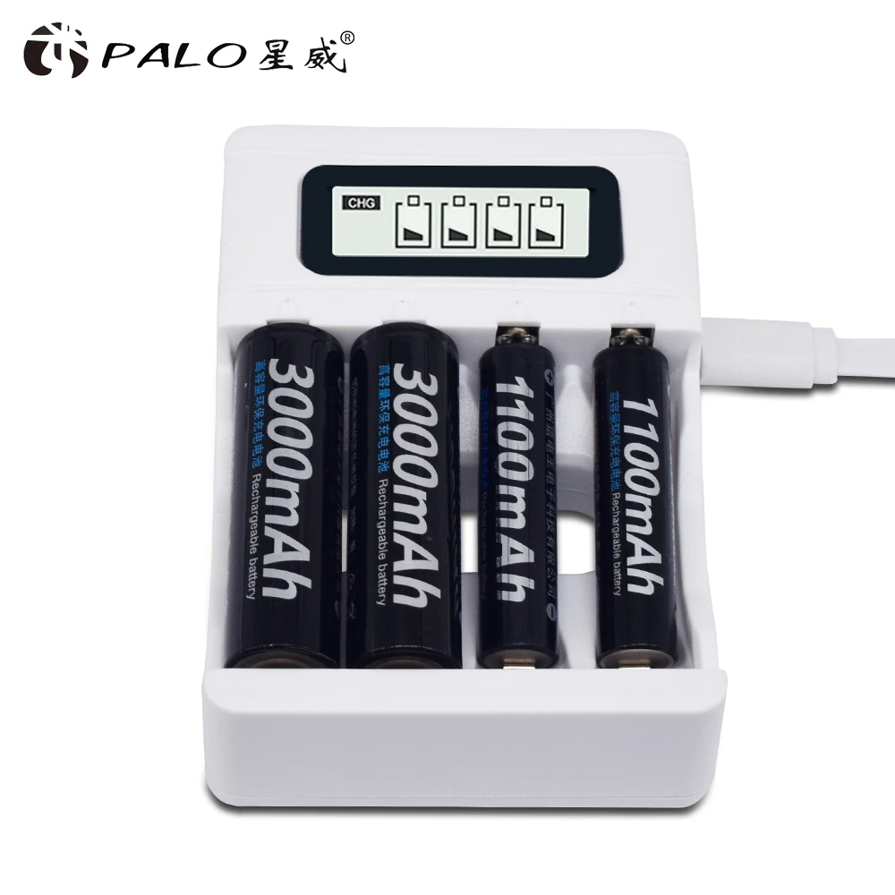 

PALO 1.2V AA / AAA Battery Charger 4 Slots LCD Display Intelligent Smart USB Recharger For Ni-CD Ni-MH Rechargeable Batterie