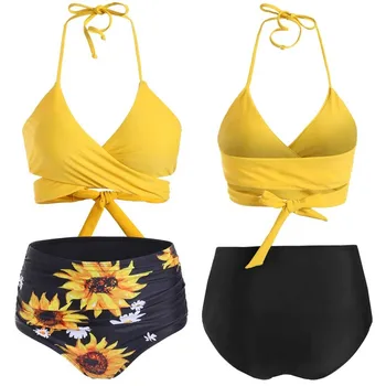 

New Fashion Women's Bikini Sexy Cute Sunflower Print Ladies Push-Up Biquini Set Casual Padded Bikini Set Swimsuit Hot Summer