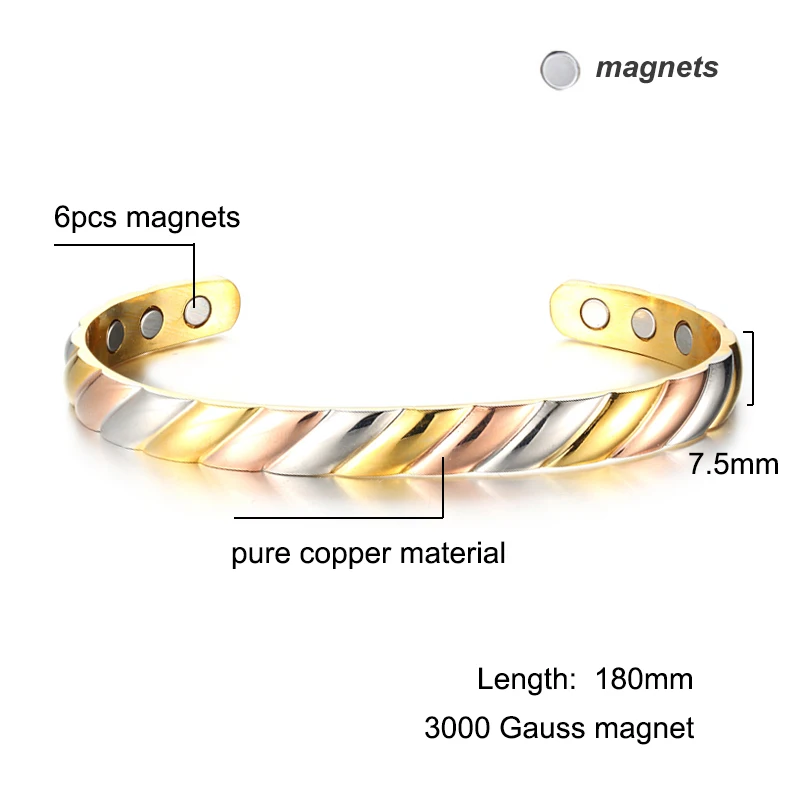 3000 Gauss Open Cuff Adjustable Bracelets for Women Health Energy Magnetic Bangles Multicolor Pure Copper Bracelets & Bangle