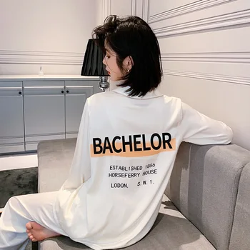 

Loose Women Sleepwear Print Rayon Letter Pajama Suit Casual Satin Female Sleeping Pijama Set Sexy White Lingerie Nighty Wear