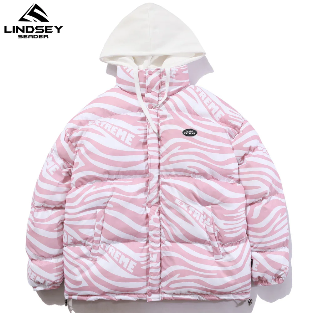 

LINDSEY SEADER Men's Winter Warm Jacket False Two Pieces Coat Padded Puffer Jacket Oversized Zebra Striped Women Parka Clothing