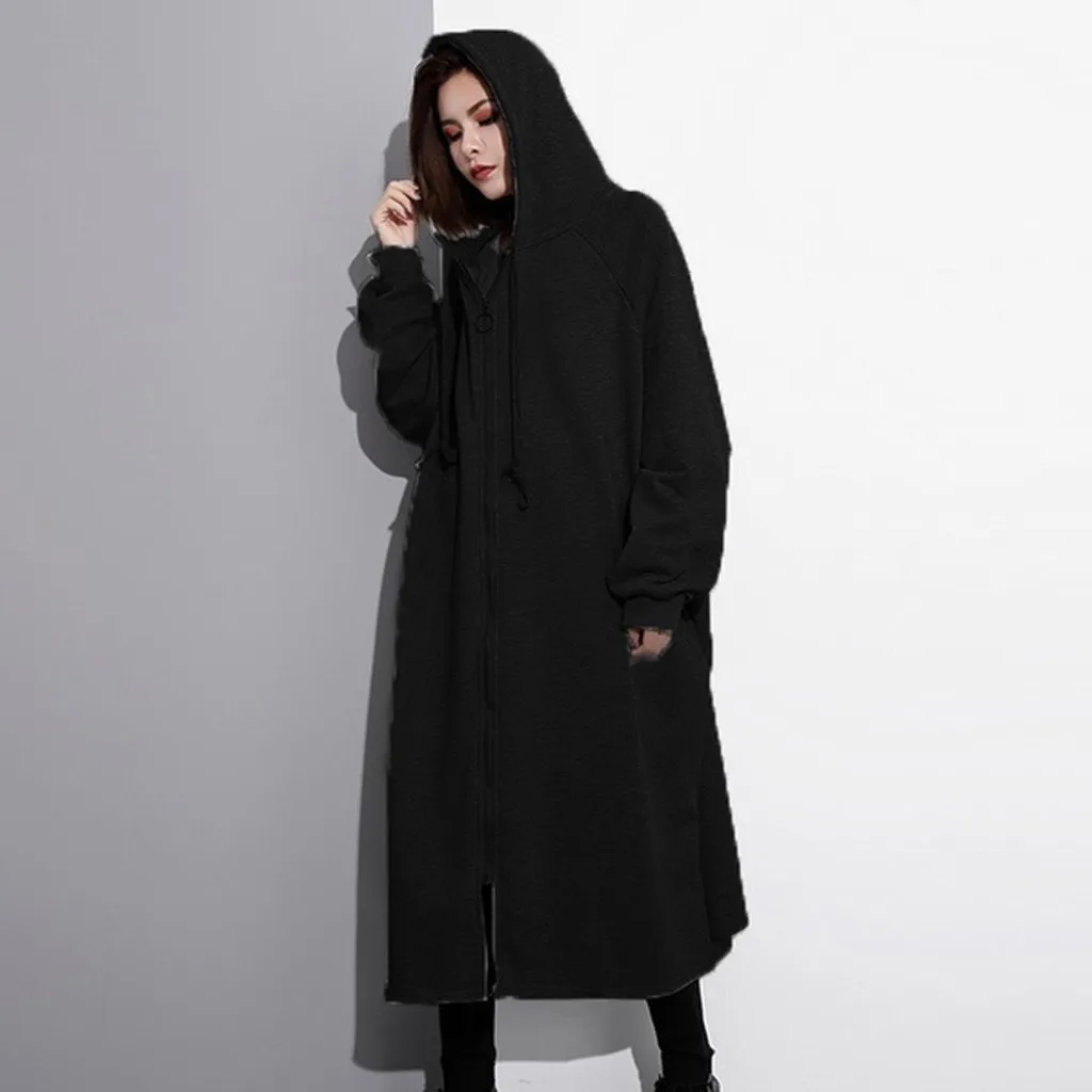 Women Hooded Coats Jackets Plus Size 2xl Female Long Sleeve Zip Long Jackets Ladies Winter Outerwear Thin Windbreakers#J30