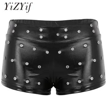 

Shorts Women Wet Look Patent Leather Shorts Slim Elastic Waistband Sexy Shorts Clubwear Female Rave Party Dance Club Costumes