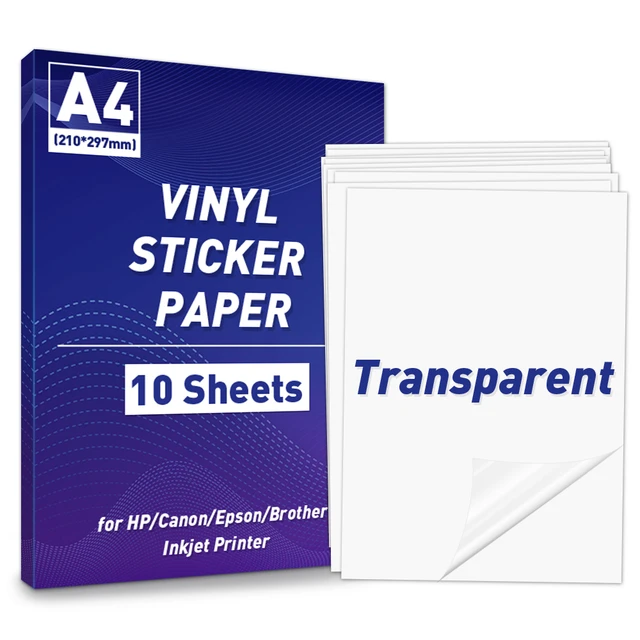 Papier autocollant en vinyle transparent imprimable A4, papier auto-adhésif  étanche pour imprimante à jet d'encre, étiquette de bricolage, 210x297mm,  10 feuilles - AliExpress