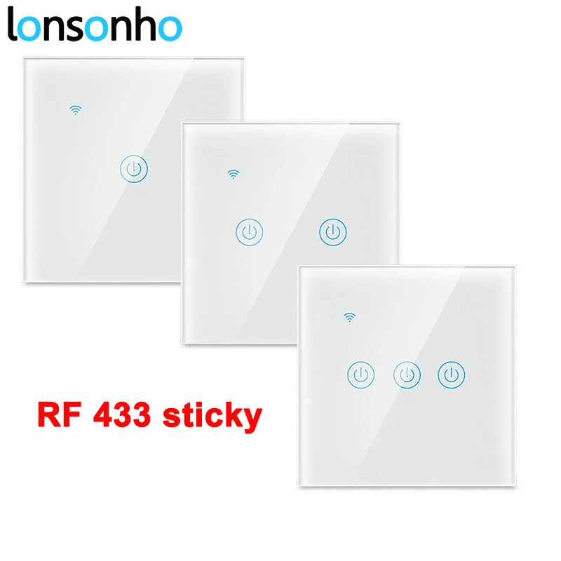 

Lonsonho RF 433 Switch Wireless Remote Control Touch Panel 1 2 3 Gang EU 220V Switch Sticky Compatible RF Switches