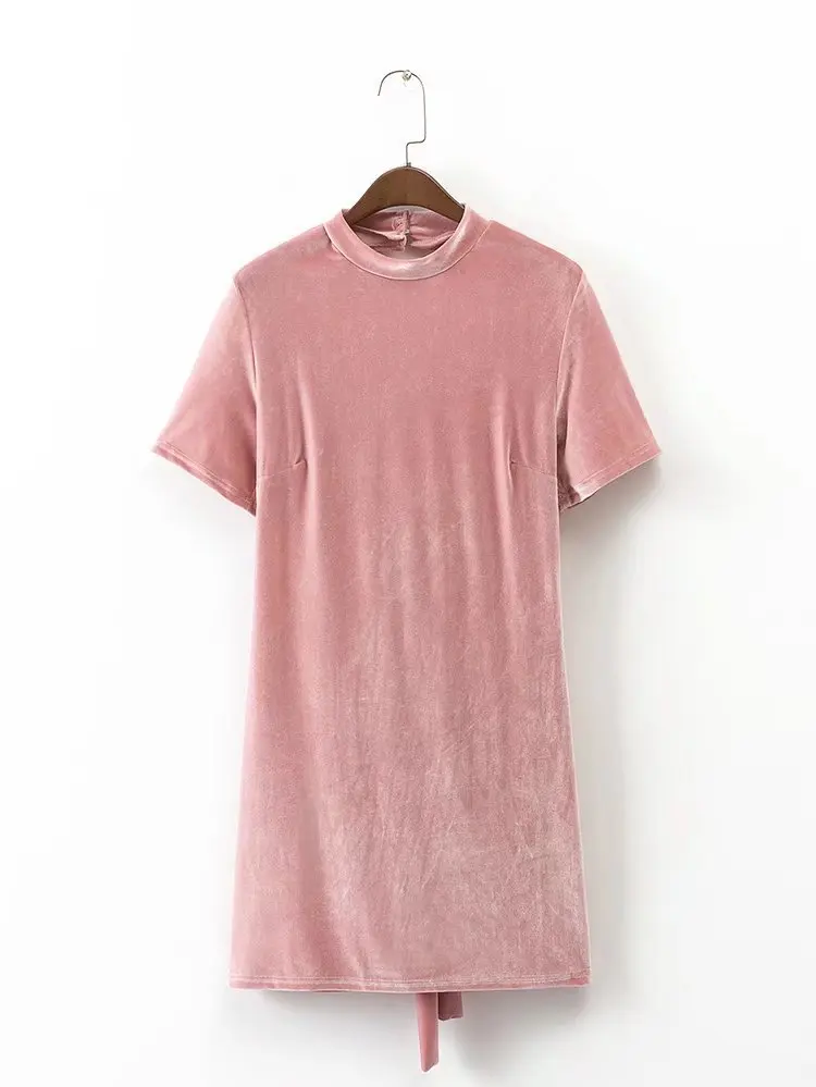 

2018 Western Style Early Spring Women's Dress New Style Velvet High Collar Backless Bandage Cloth Dress