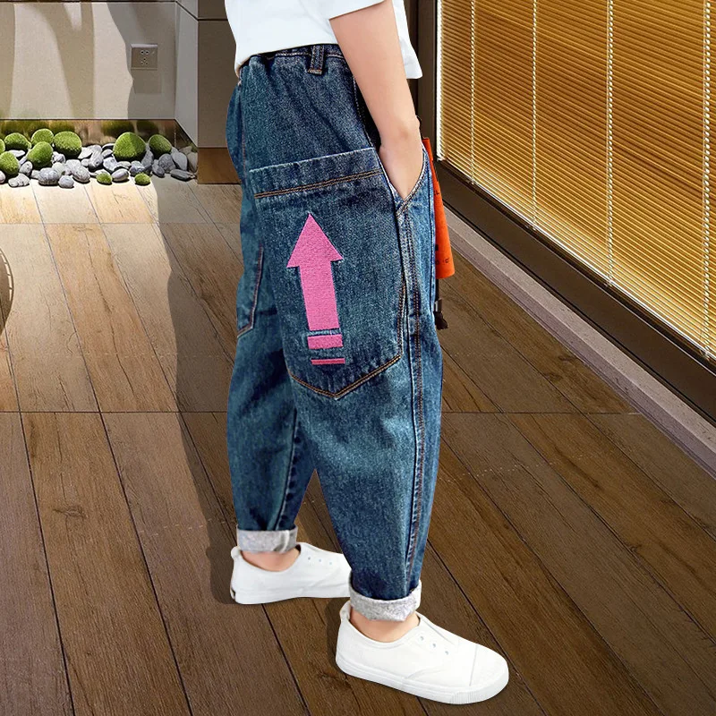 

2019 Autumn Crawler BOY'S Denim Trousers CHILDREN'S Pants Autumn And Winter Brushed And Thick Large Crawler Loose Casual Pants