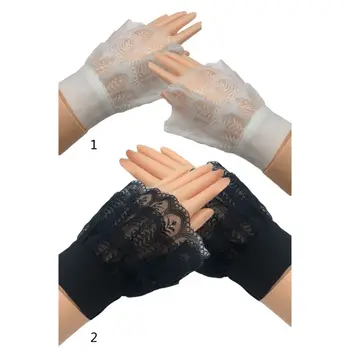 

Women Autumn Layered Sheer Lace Decorative Horn Cuffs Lady Leaves Patterned Detachable Sweater Fake Sleeve Sweet Wrist Warmers