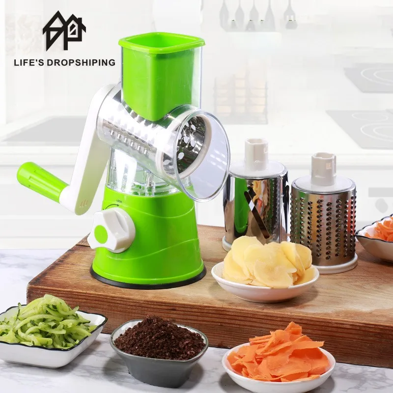 3 In1 Da Cucina Taglierina di Verdure Multifunzionale Rotonda Mandoline Grattugia per le Verdure Spiralizer Affettatrice di Patate Gadget Da Cucina