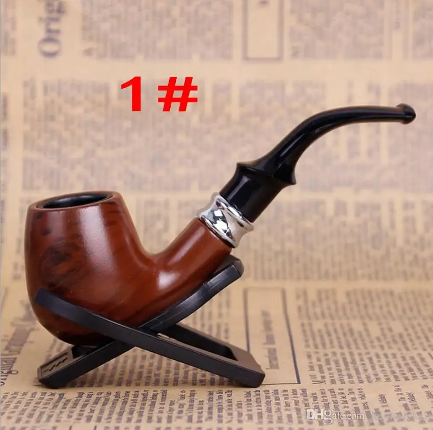 Durable Classic Wooden Smooth Standard chimney Smoking Tobacco Pipe Bent Type black Gift Set 
