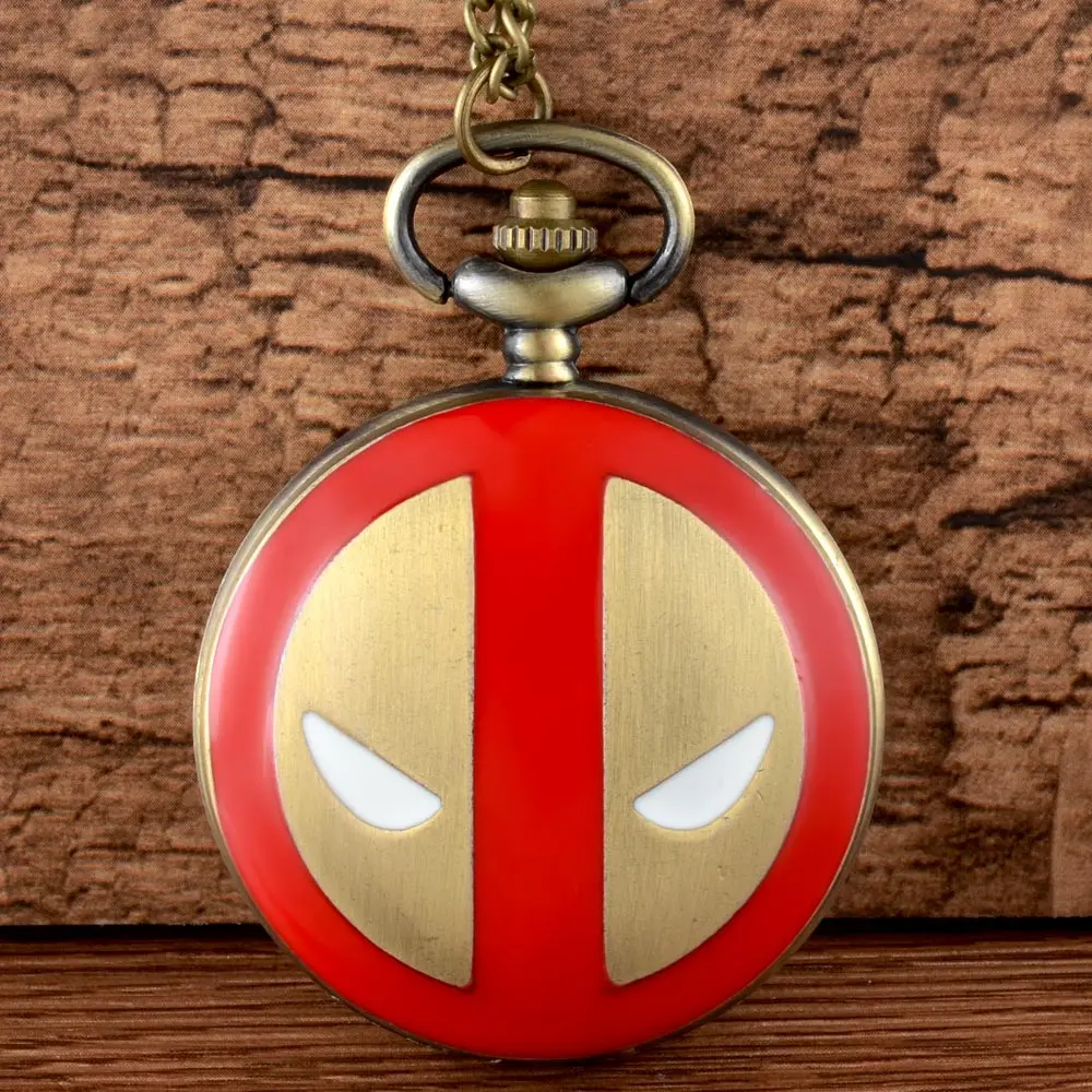 

IBEINA Vintage Bronze Deadpool Quartz Pocket Watch Men Women Classic Pendant Necklace Clock Christmas Gift