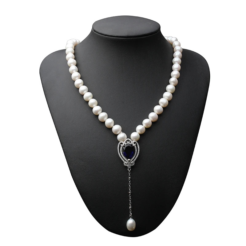 White Real Natural Near Round Pearl Jewelry Women Necklace,925 Sterling Silver Pendant Necklace Anniversary Gift
